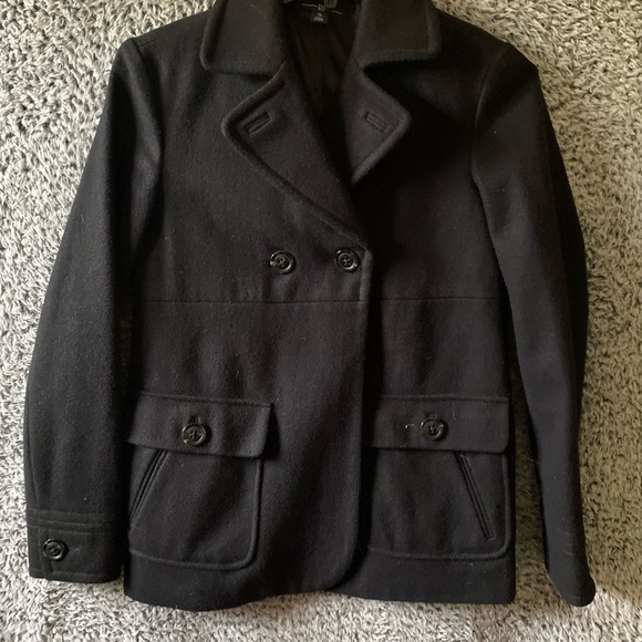 Gap Women's Black Wool Blend Pea Coat Winter Button Up Lined Size Medium - Picture 6 of 8